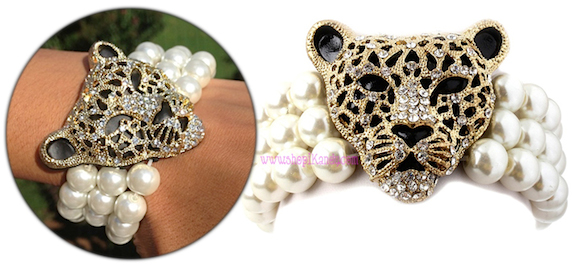 Leopard Face Pearl Bead Bracelet