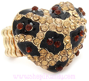 Leopard Print Crystal Heart Bling Ring