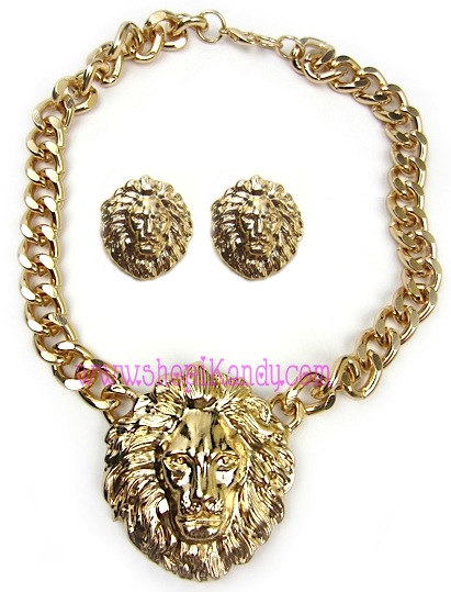 Oversized Lion Head Necklace & Earring Set