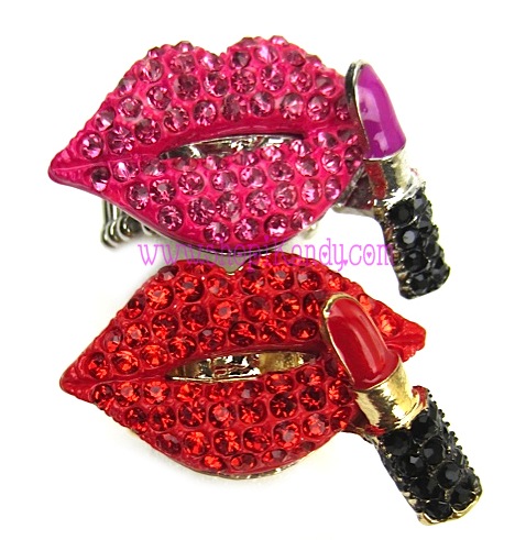 Crystal Bling Lips & Lipstick Ring