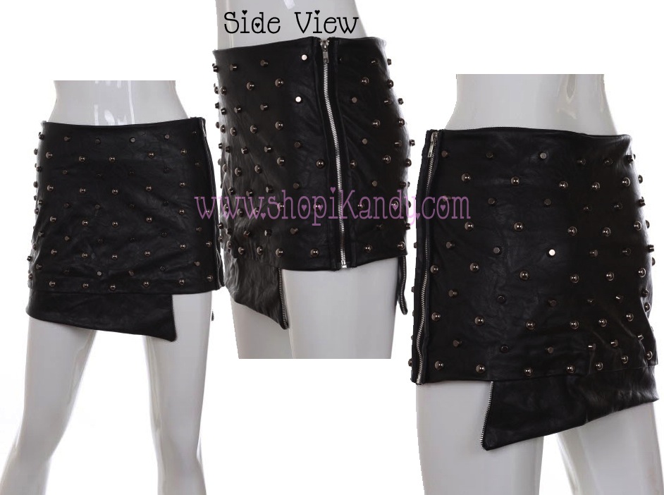 Metal Studded Zipper Mini Skirt