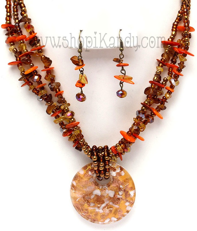 Trendy Fashion Glass Bead Necklace Set