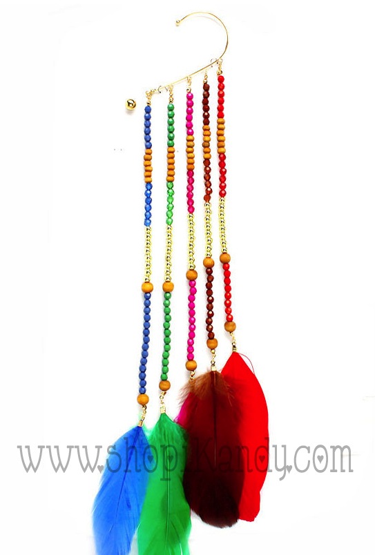 Multi Color Feather Wrap Bead Earring