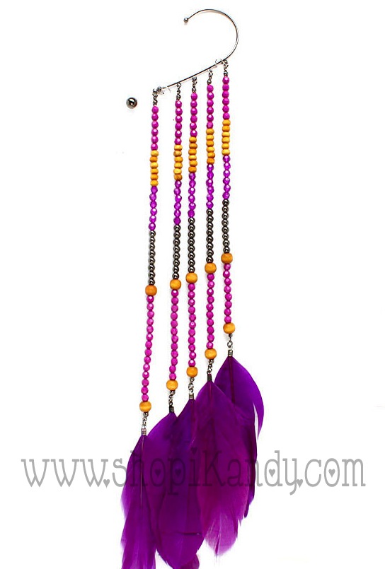 Purple Color Feather Wrap Earring