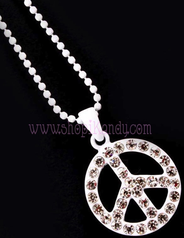 Peace Symbol Bling Charm Necklace