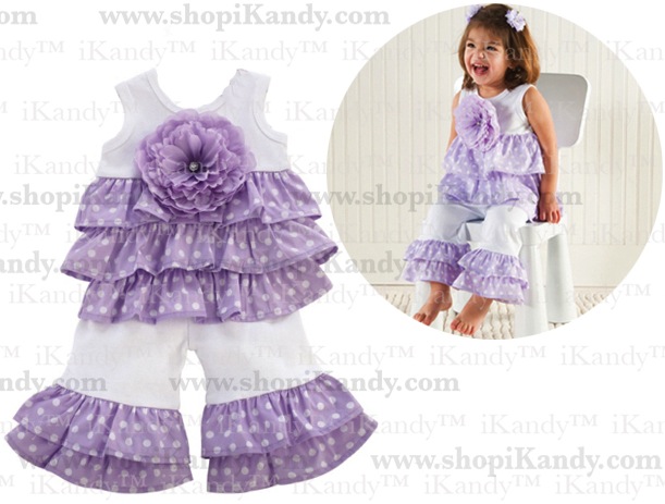 Purple Ruffle Pant Set by Mud Pie