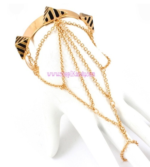 Pyramid Shape Multi Chain Ringlet (Bracelet w/Ring)