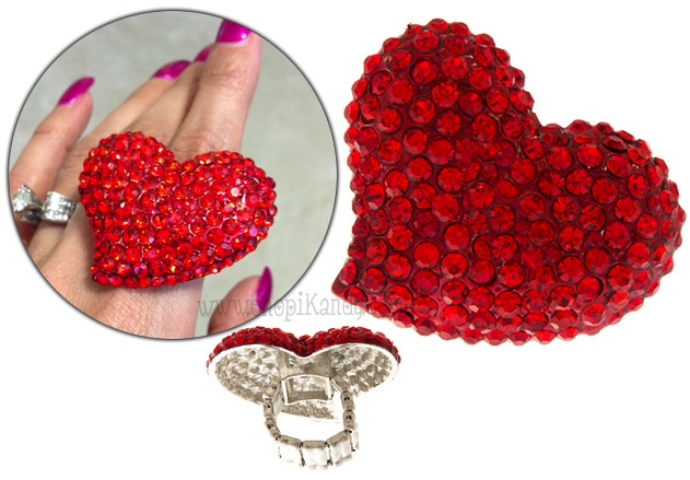 Lovely Red Heart Bling Ring