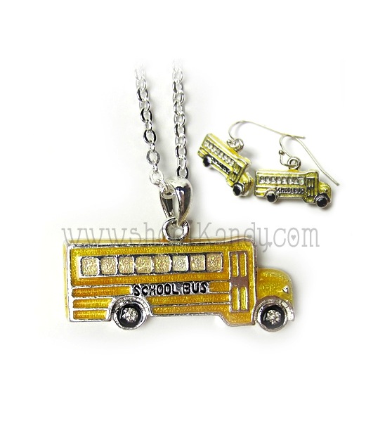 School Bus Necklace & Earrings Set