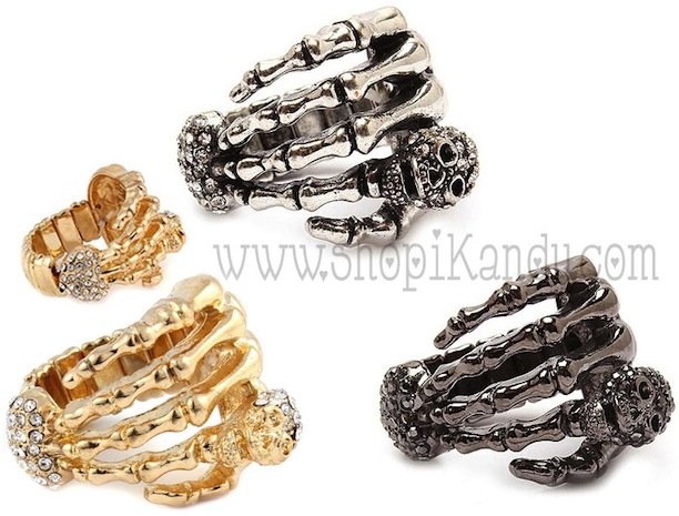 Skeleton Hand & Skull Ring