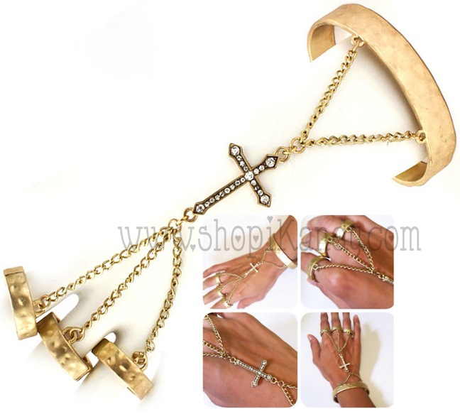 Cross Chain Cuff w/ 3 Rings (Bracelet w/Rings)