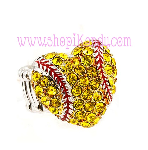 Softball Heart Bling Sports Ring