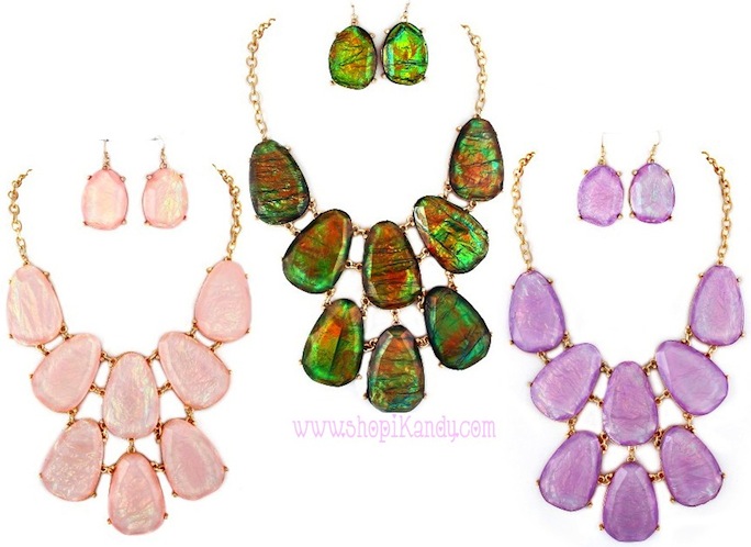 Frosted Large Multi-Stone Necklace & Earring Set