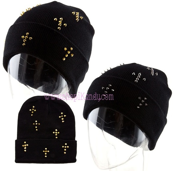 Spike Studded Cross Shape Beanie