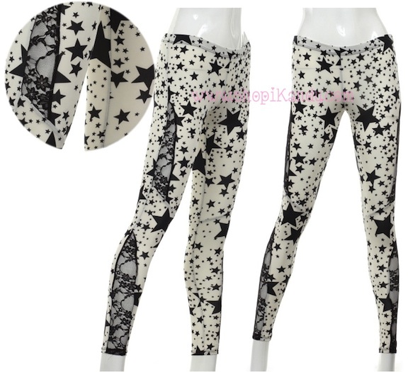 Star Pattern Leggings w/Lace Cutouts