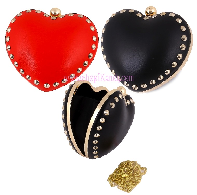 Metal Studded Heart Shaped Evening Bag