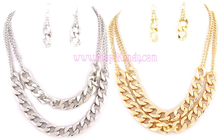 Thick Double Layered Chain & Earring Set