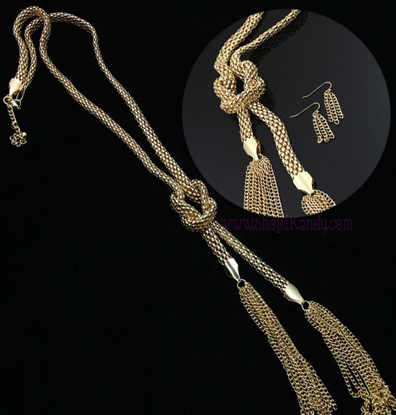 Thick Mesh Knot Tassel Necklace Set