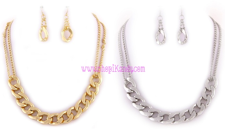 Thick Single Layer Chain Necklace & Earring Set