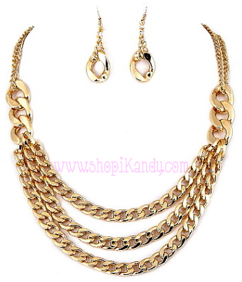 Triple Layered Chain Necklace & Earring Set