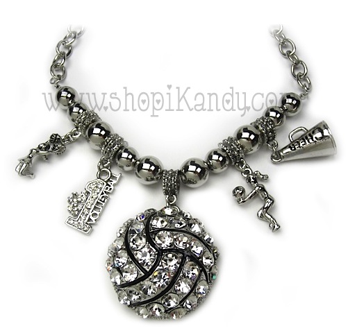 Chunky Bling Volleyball Charm Sports Necklace