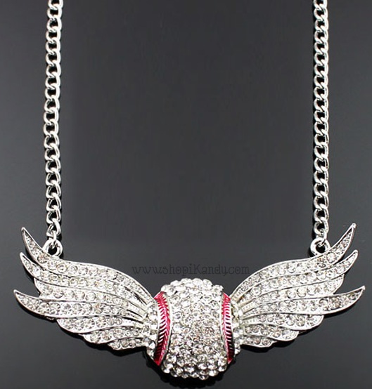 Crystal Wings Baseball Sports Necklace