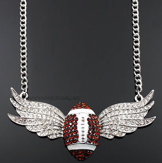 Crystal Wings Football Sports Necklace