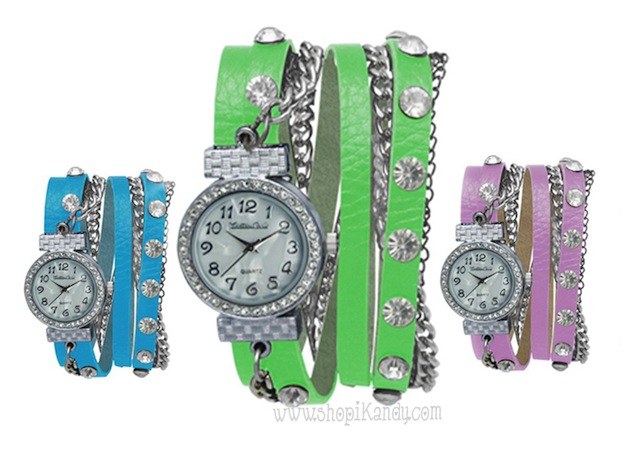 Crystal Studded Wrap Bracelet Watch