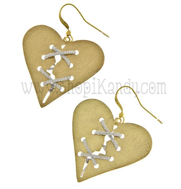 Stitched Up Metal Heart Earrings