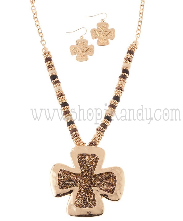 Chunky Beaded Cross Necklace Set